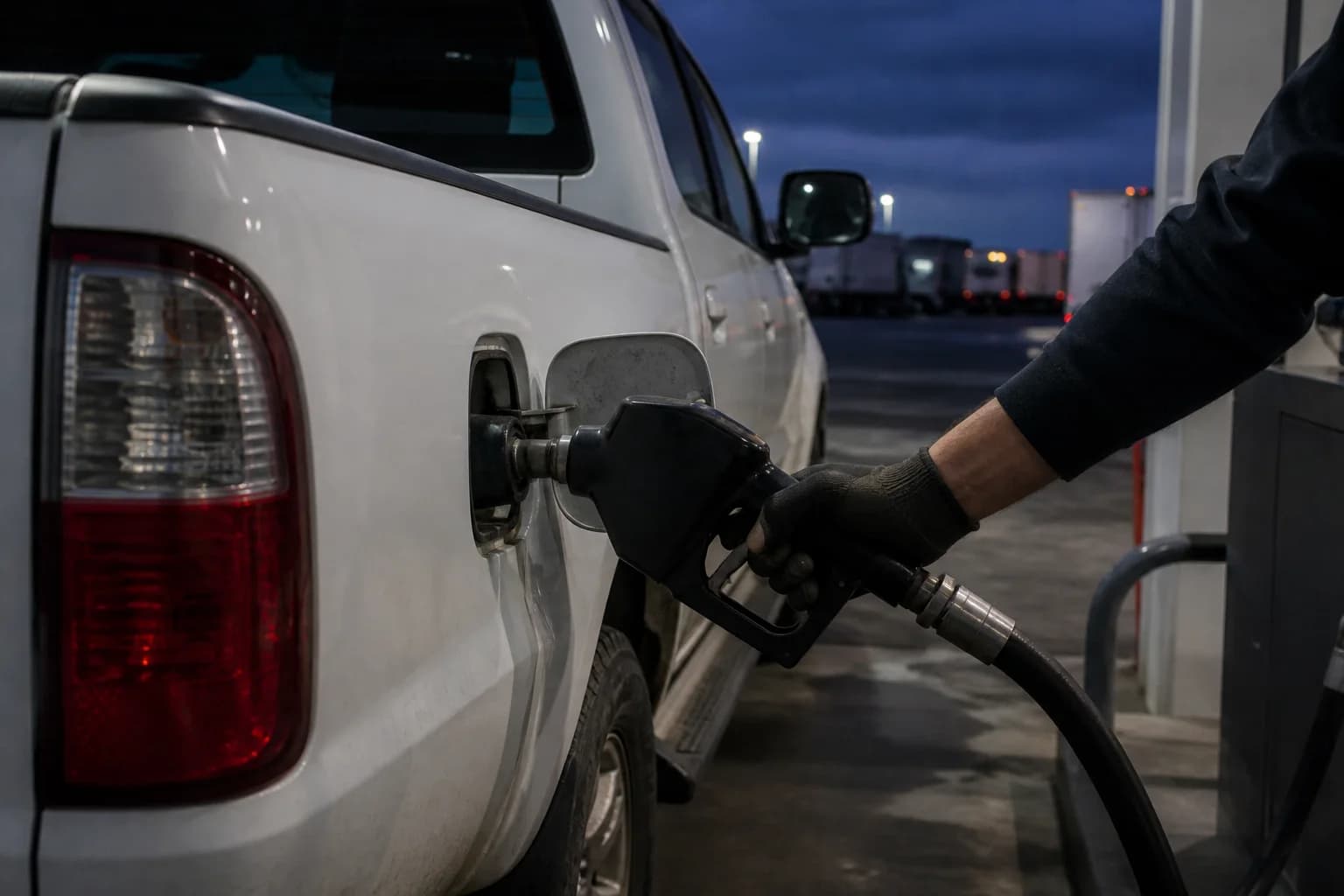 A fleet vehicle being refuelled at an unbranded fuel station